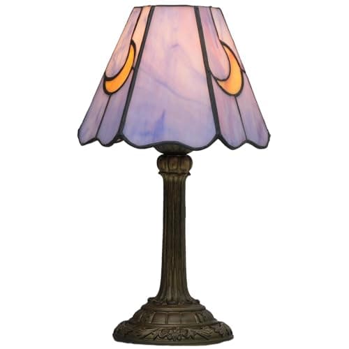 wecrejoni Tiffany Lamp Stained Glass lamp Small Bedside Table Lamps for Living Room Bedroom Dorm Kitchen Home Decor Festival Birthday Gift,Pink Blue Moon