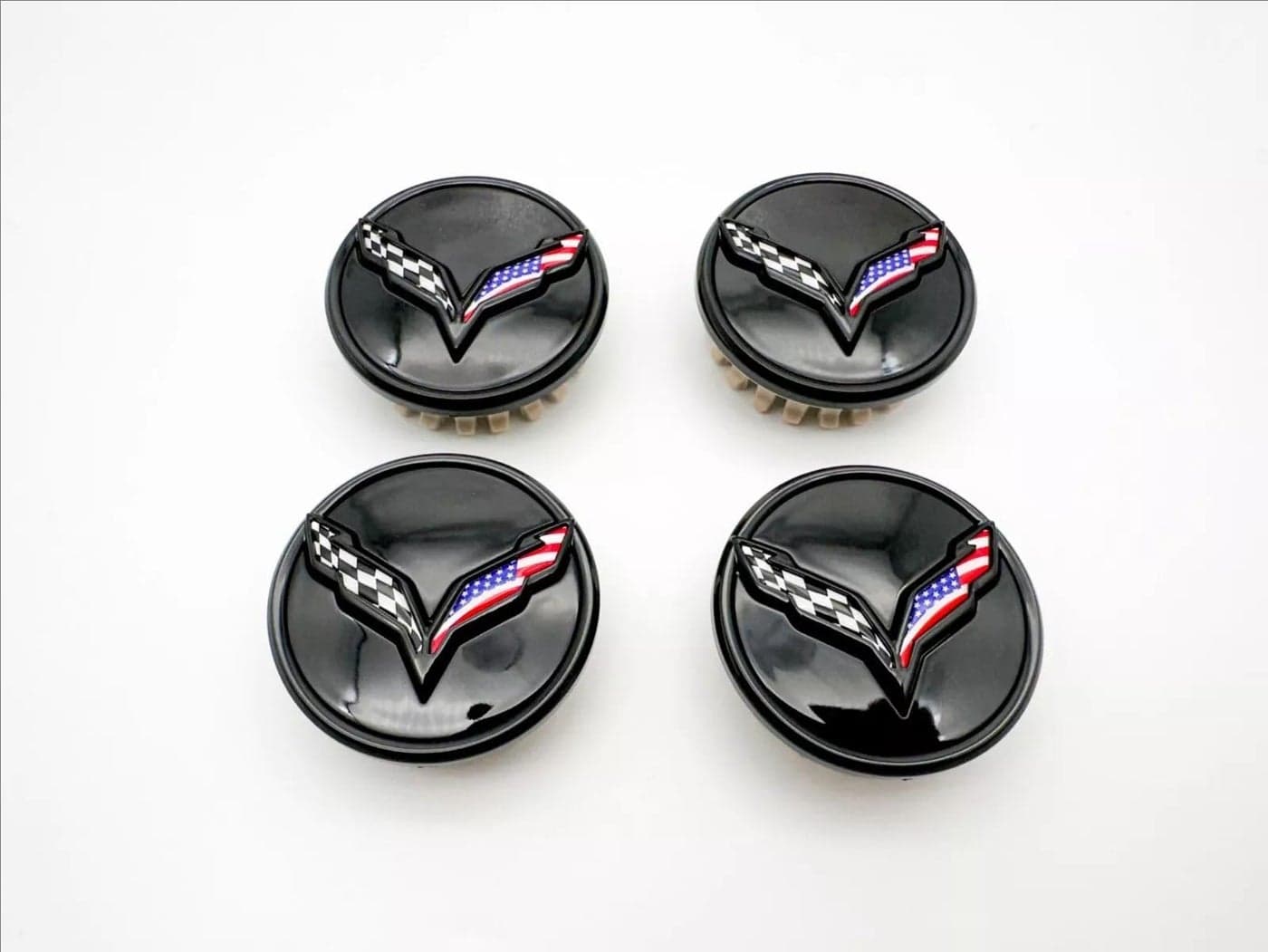 Set of 4Pcs Wheel Center Cap Replacement for 2014+ C7 Corvette Stingray Center Caps w/Crossed Flag Logo 68mm 2.7" 23217059 (Black Blue)