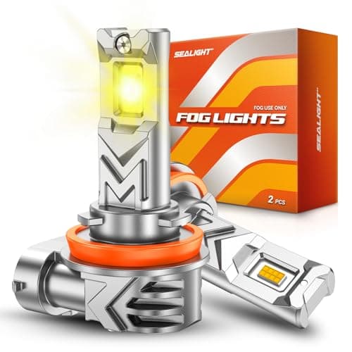 SEALIGHT H16 H11 H8 LED Fog Light Bulb Yellow, 17000 Lumens 800% Brighter, Enhanced Visibility in Fog Rain and Snow, Amber Yellow H11 LED Fog Lights, 1:1 Mini Size Plug and Play, Pack of 2