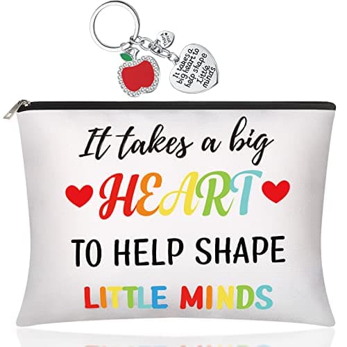 Xuniea 2 Pieces Teacher Appreciation Gifts Set Makeup Bags Cosmetic Pouch Keychains for Teacher Women(Letter Pattern)