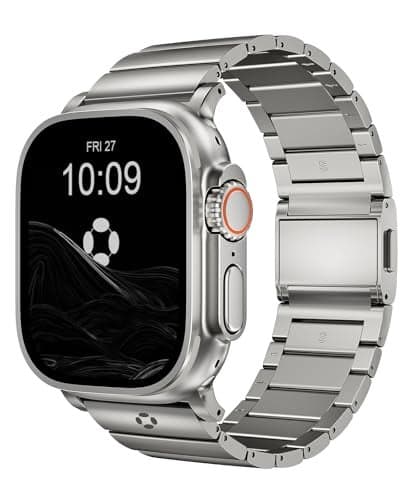FiNESTONE Grade 5 Titanium Band for Apple Watch Ultra 321 49mm Series 1110 46mmDual Magnetic Clasp with Adjustable Small Link Scratch Resistant Premium Color Matched Metal Band for MenCRNS02Natural