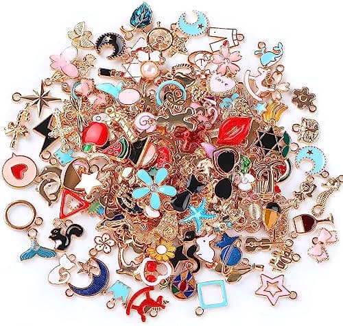 SANNIX 170Pcs Jewelry Making Charms Assorted Gold Plated Enamel Necklace Bracelet Charms Pendants for DIY Jewelry Making