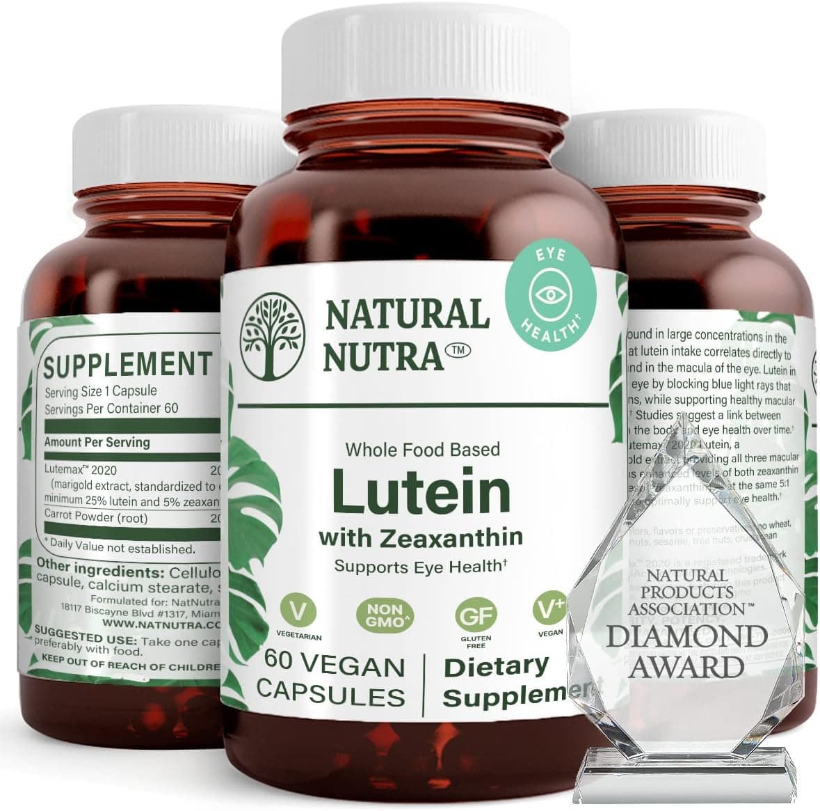 Natural Nutra Lutein and Zeaxanthin Supplement Helps to Maintain Vision Health Eye Health Protects Cell in Eyes Gluten Free Enhanced Level of Zeaxanthin Isomers Soy Free 20mg 60 Capsules