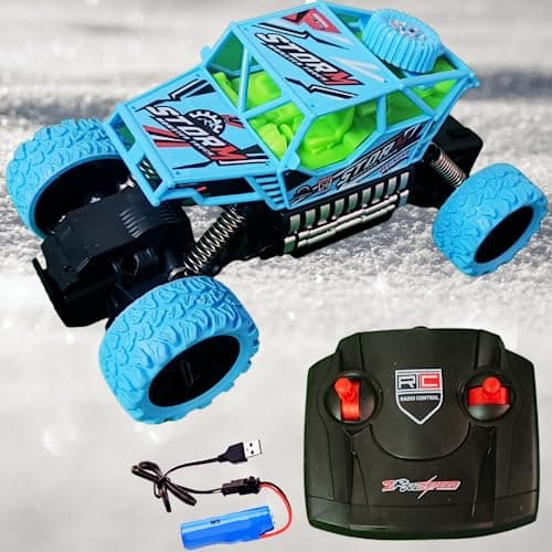 VRION® Off-Road 4x4 Rechargeable Stunt Car with 4WD - Remote Control Rock Crawler CAR 4X4 Wheel Drive Rally Car - The Mean Monster Machine in Plastic Blue Colour (Style 6)