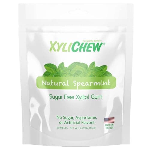 Xylichew Xylitol Gum Chewing Gum Sugar Free Aspartame Free Gluten Free Keto Sugarless Healthy Natural Oral Care Relieves Bad Breath and Dry Mouth Spearmint 50 Count