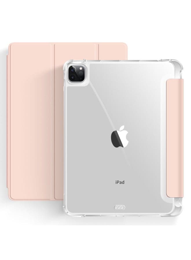 Applicable To 2020 10.2ipadpro11 Protective Case 10.9-inch Silicone TPU Hard Bottom Soft Edge Air3 With Pen Slot-Color:Baby Pink 【white Semi-transparent Shell】】-Applicable Model:iPad789 【10.2-inch】】
