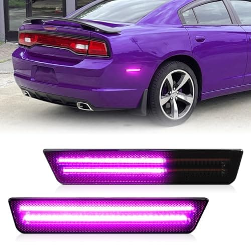 FetonAuto Sequential LED Rear Bumper Pink Purple Side Marker Lights for 2011-2014 Dodge Charger & 2008-2014 Dodge Challenger 2PCS, Smoked Lens, Dynamic Scan
