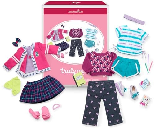 American Girl Truly Me 18inch Doll SchoolDay Style Outfit with Cardigan Tee and Pair of Sneakers For Ages 6