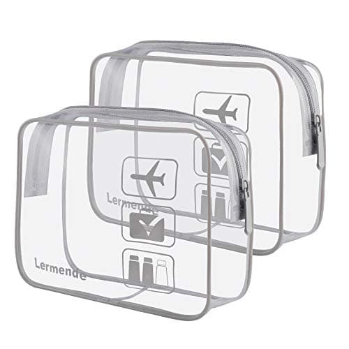 Lermende 2pcs Clear Toiletry Bag TSA Approved Travel Bag,Carry On for Travel,Airport Airline Accessories Compliant Bag,Quart Sized Makeup Cosmetic bag Women Men (Gray, 2 Pack)