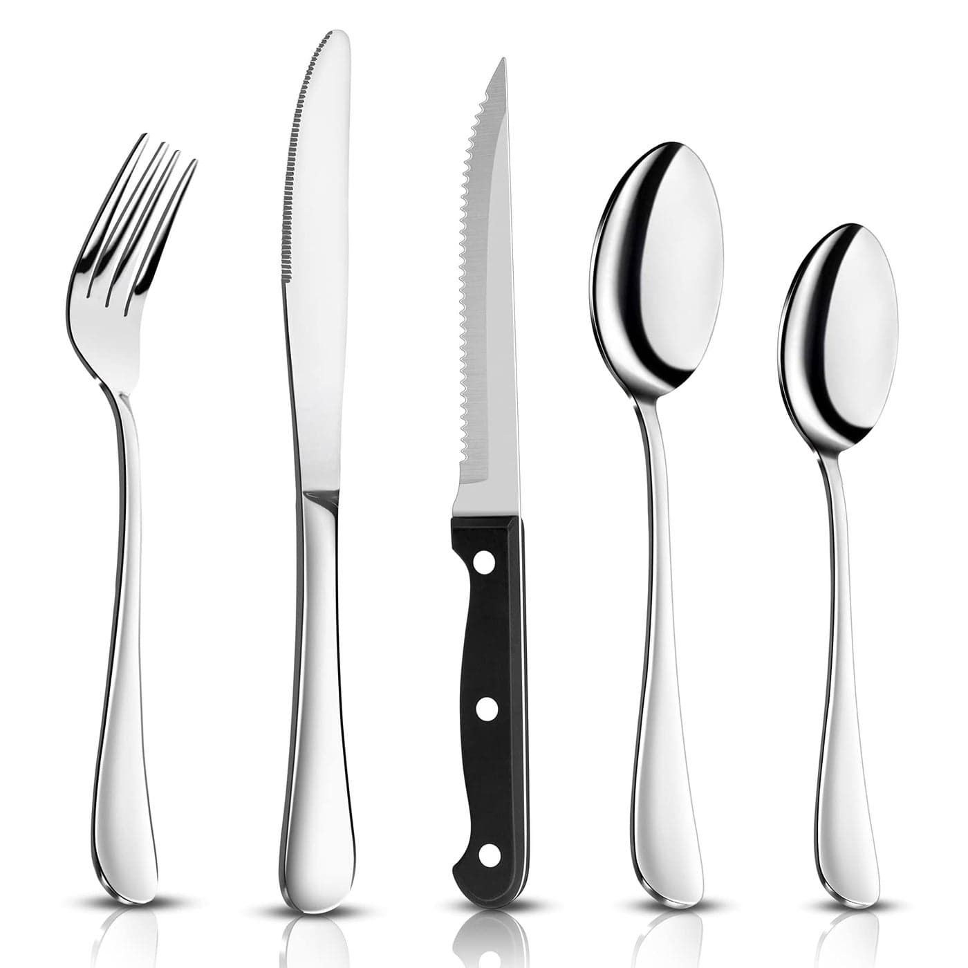 Joyfair 32 Piece Cutlery Sets 8 Piece Steak Knives Stainless Steel 40 Pcs Silverware Flatware Set with Fork Knife Spoon Service for 8 HomeCampingParty Mirror Finished Dishwasher Safe