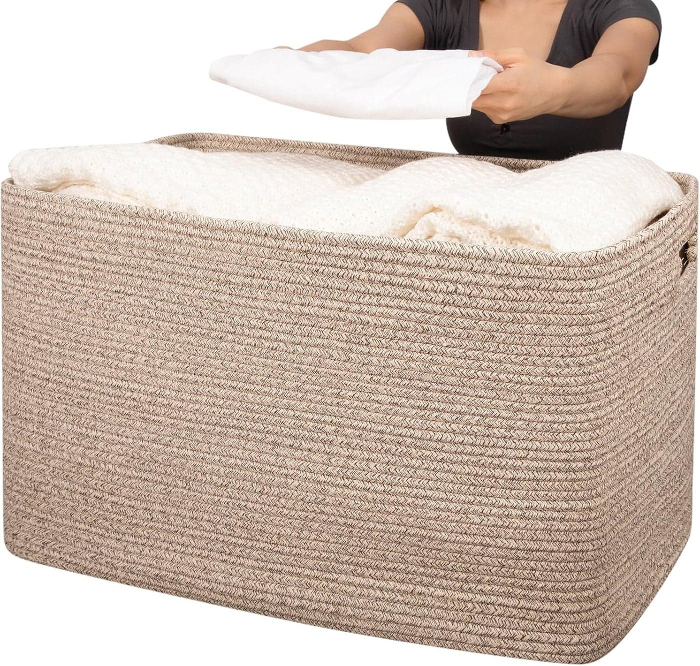 OIAHOMY 118L XXXLarge Cotton Rope Storage Basket Oversized Blanket Basket Used for Organizing Dirty Clothes in Living Room Bedroom Nursery Dog Toy Storage Bins 25 x 17 x 16Brown variegated
