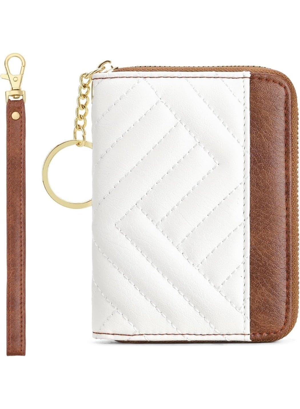 Credit Card Holder,Small Wallet for Women RFID, Blocking Leather Zipper Wallet with Wristlet Beige&Brown