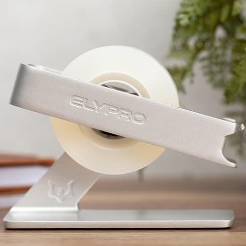 ELYPRO Modern Tape Dispenser for Office Desk Elegant and Minimalist Design Heavy Metal Made SpaceSaving Perfect for Office Home Use or as a Stylish Gift Bonus Tape Roll Included Silver