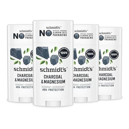 Schmidts AluminumFree Vegan Deodorant Charcoal Magnesium with 24 Hour Odor Protection 4 Count for Women and Men Natural Ingredients CrueltyFree 265 oz