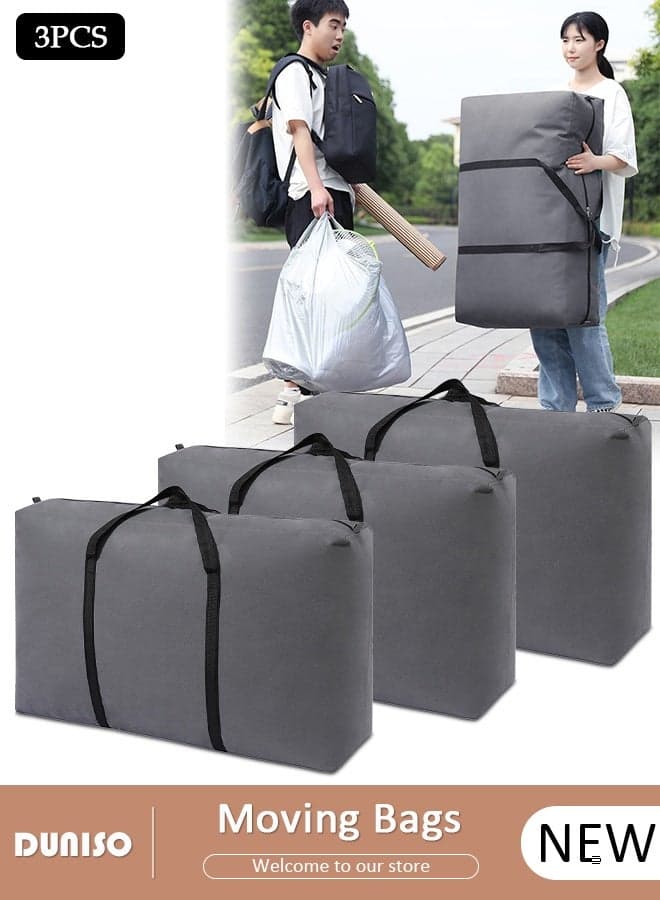 105L Collapsible Moving Bags, 3 Packs Organizing Bags with Zippers and Handles Storage Bag, Space Saving Clothes Storage Laundry Bag For Packing, House Essentials, Sustainable, Water-Resistant