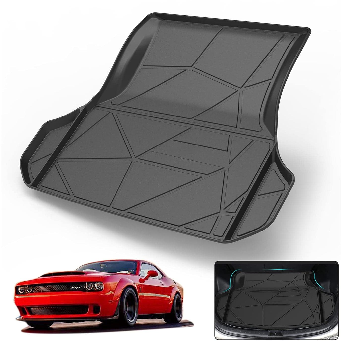 Elsetyler Cargo Liner for Dodge ChargerChrysler 300 Black TPO All Weather Heavy Duty Waterproof Rear Cargo Tray Trunk Floor Mat Protector Compatible with 20112023 Dodge ChargerChrysler 300