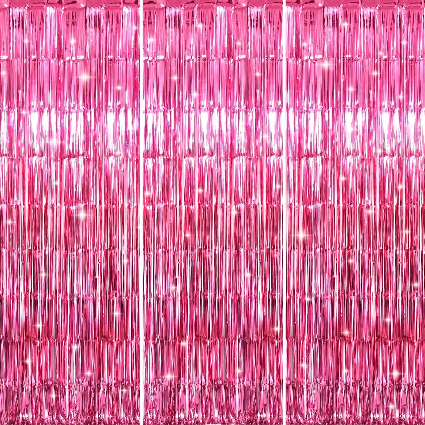 GOER 32 ft x 98 ft Metallic Tinsel Foil Fringe Curtains Party Photo Backdrop Party Streamers for Galentines DayBirthdayGraduationNew Year Eve Decorations Wedding Decor 3 Pcs Hot Pink