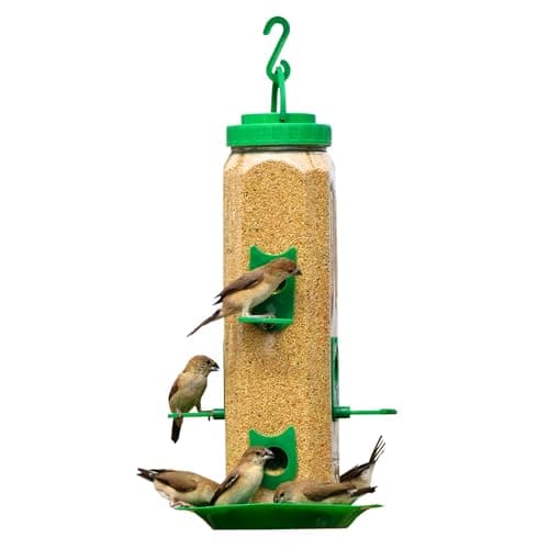 Hexagon Bird Feeder with 6 Feeding Ports, 29 x 16 x 16 cm - Holds 1800g Bird Food, Durable Food-Grade Plastic, Weather-Resistant, Hanging Feature, Bottom Plate Included (Green, 1 Piece)