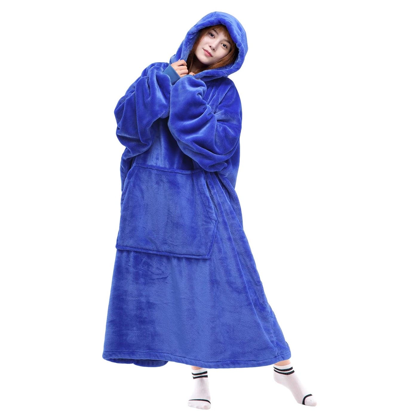 Waitu Wearable Blanket Sweatshirt Gifts for Women and Men Warm and Cozy Giant Blanket Hoodie Thick Flannel Blanket with Sleeves and Giant Pocket Blue