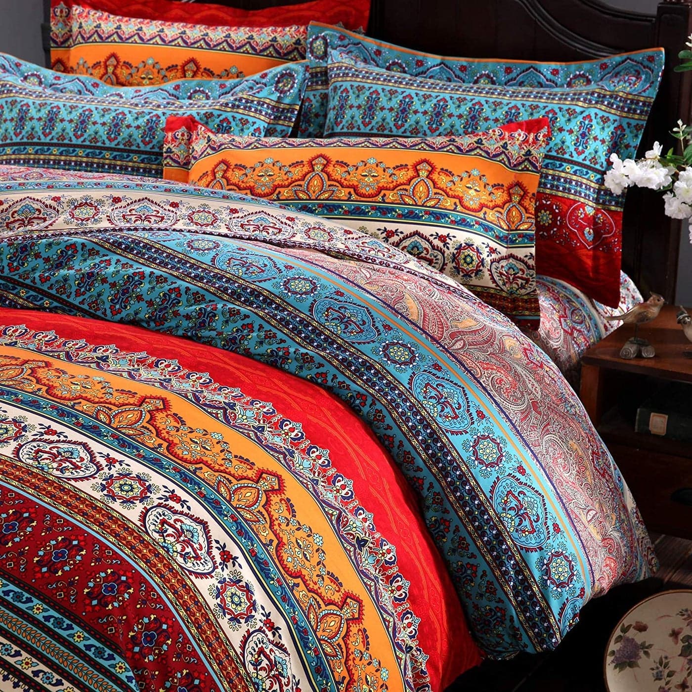 FADFAY Boho Duvet Cover Set 100 Brushed Cotton Colorful Stripe Exotic Style Bohemian Bedding Set Soft and Warm Bedding with Hidden Zipper Closure 3 Pieces KingCalifornia King