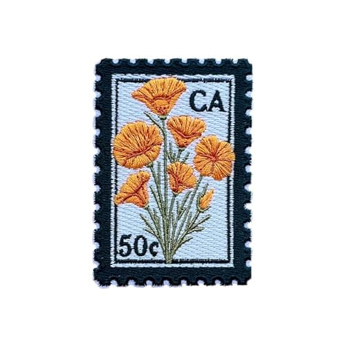 LEMEPINZ California Stamp Flower 3 Inches Embroidery Patch Iron OnSew On Travel Embroidered Applique Patch Travel Patches Fabric Patches for Clothes Backpacks Hats Traveling DIY Accessories Gifts