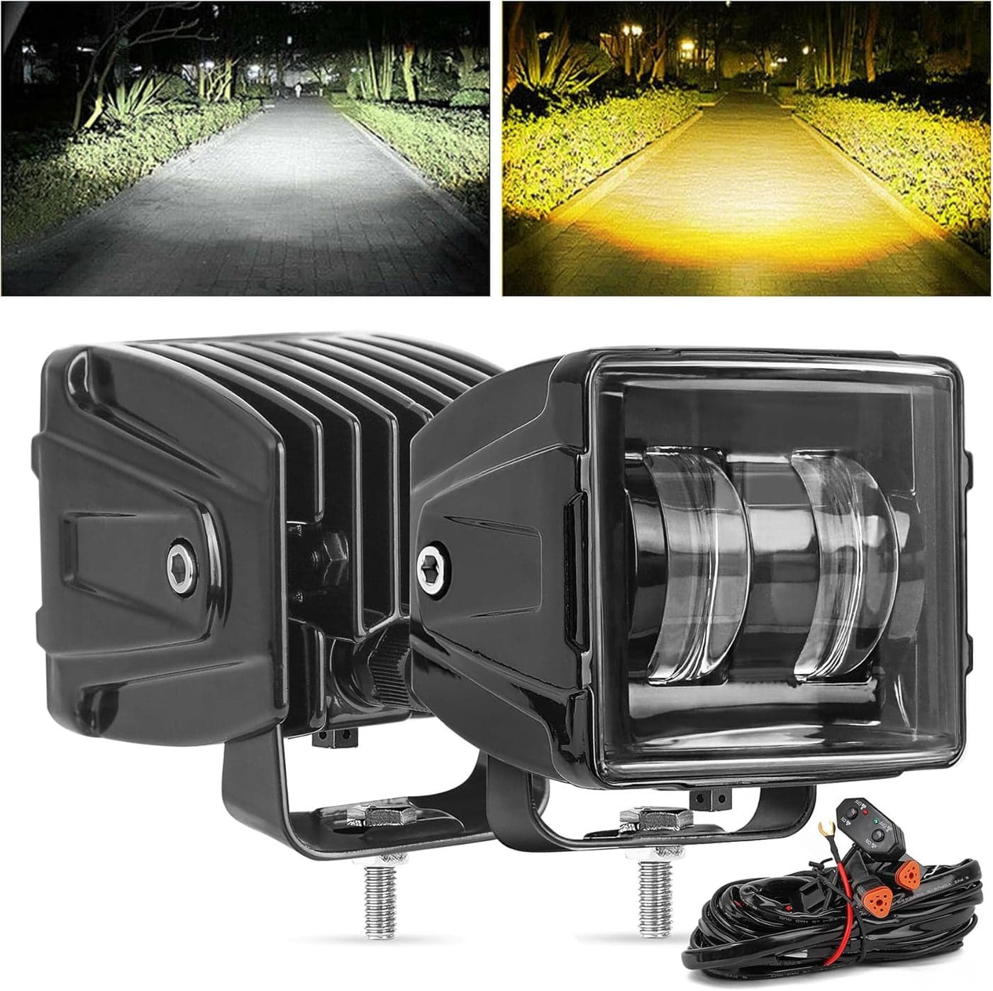 KARSAM 3-Inch 40W Dual Color LED Pod Lights with DT Plug Wiring Harness for Offroad Vehicles