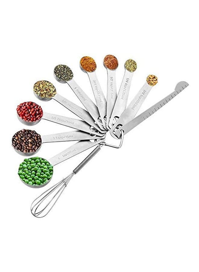Set Of 11-Piece Stainless Steel Measuring Spoons Silver 240grams