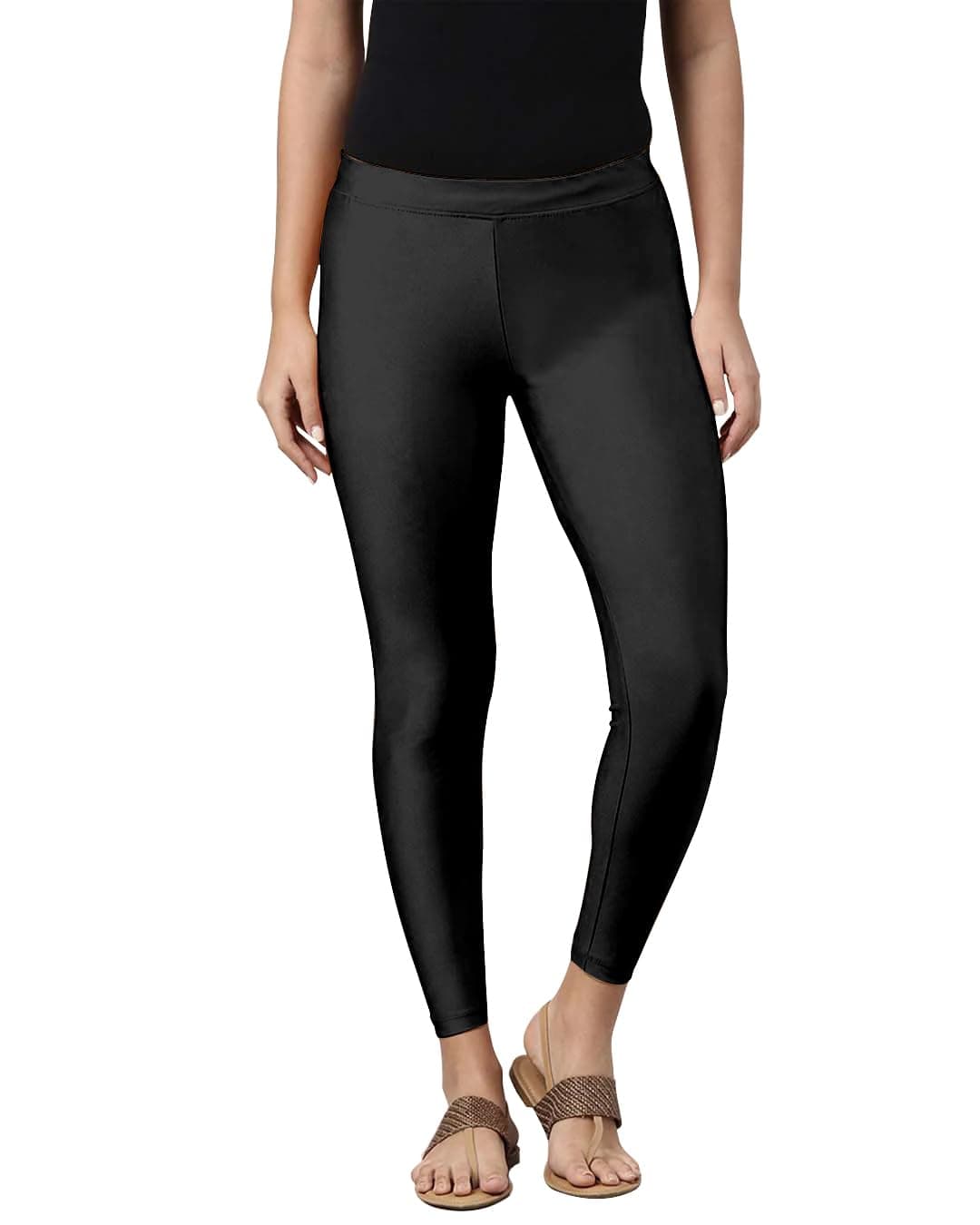 Mehrang Tailored Cut & Slim Fit Stetchable Fabric Ankle Length Shimmer Leggings for Womens and Girls (in, Alpha, 2XL, Regular, Black)