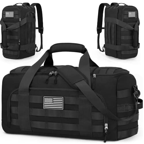 ZOMFELT Tactical Gym Bags for Men, 40L Travel Duffle Bag with Removable Dividers & Innovative Shoe Compartment, 3-in-1 Waterproof MOLLE Gym Duffel Backpack, Airplane Carry-On Approved, Black