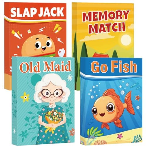 Etyishe Card Games for Kids Toddlers Go Fish Old Maid Slap Jack and Memory Match 4 Decks in 1 Pack Fun Educational Gard Games for Family Game Night Table Games Great Stocking Stuffers