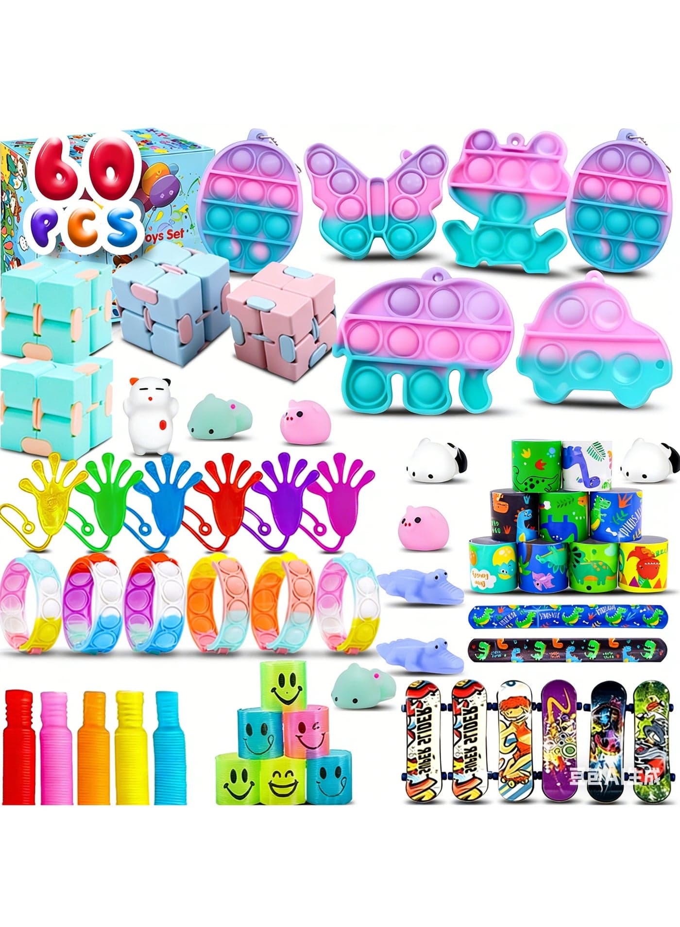 60 PCS Fidget Toys Set, Pop It Sensory Fidget Toys Pack, Stress Relief & Anxiety Relief Toys for Kids & Adults, Perfect Party Favors & Gifts