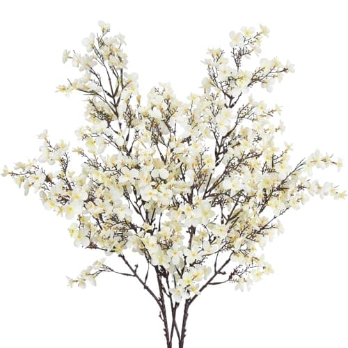 CISDUEO 2 Pcs Artificial Cherry Blossom Flowers Bulk White Fake Fall Flowers Branches Silk Babys Breath Flower Fall Floral Stems for Vase Indoor Home Decor Wedding Party Table Centerpiece Christmas