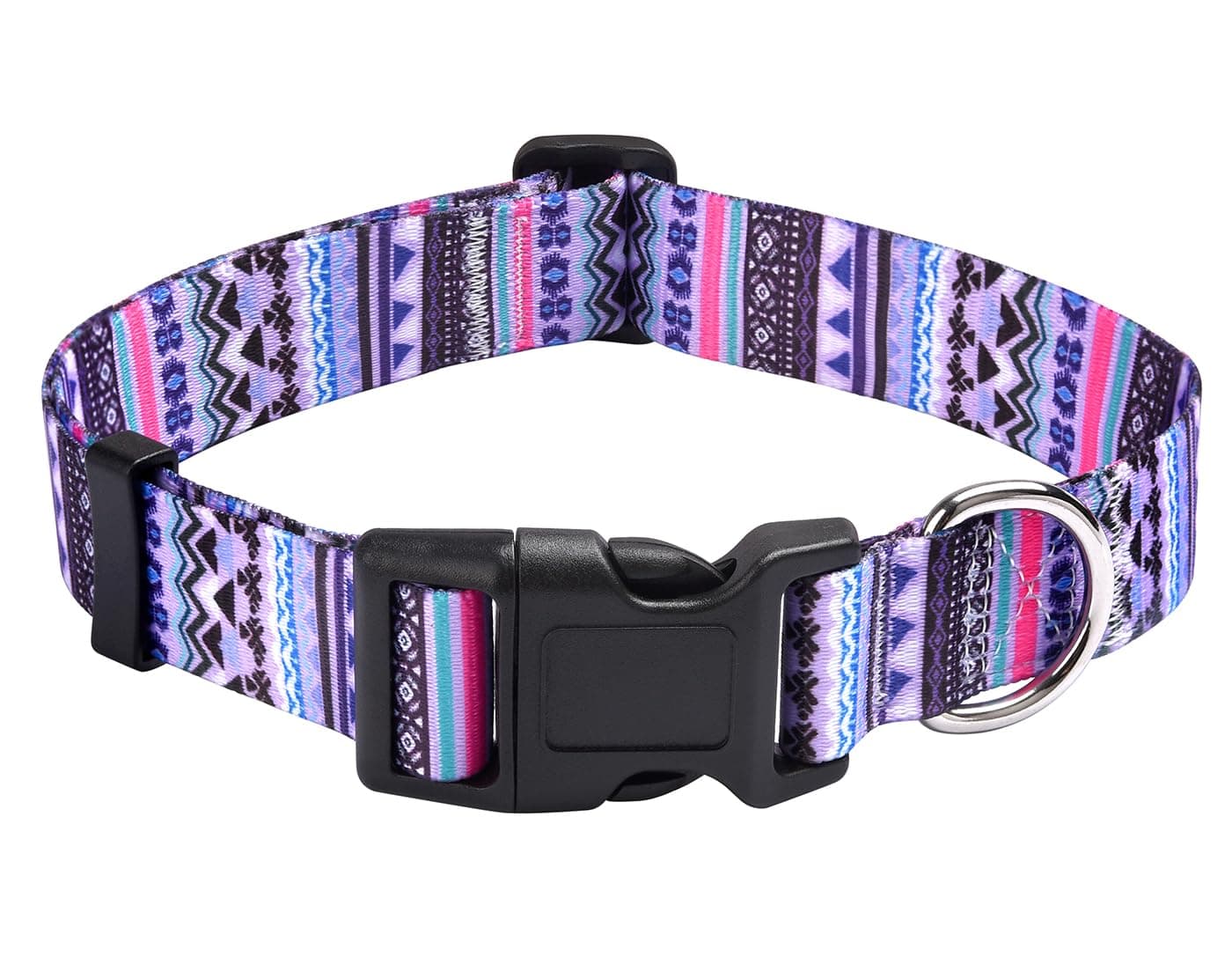 Mihqy Dog Collar with Bohemia Floral Tribal Geometric Patterns - Soft Ethnic Style Collar Adjustable for Small Medium Large Dogs(Purple Bohemia,S)