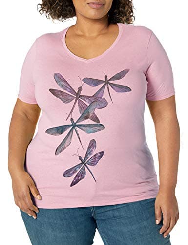 JUST MY SIZE womens Just My Size Women's Plus-size Graphic Short Sleeve V-neck T-shirt Shirt, Dragonfly Ascending, 1X US