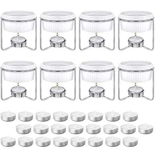 Treela 40 Pieces Ceramic Butter Warmers Set Included Butter Warmers Melter and 32 Tealight Candles for Chocolate Cheese Fondue Crab Lobster Microwave Oven Safe