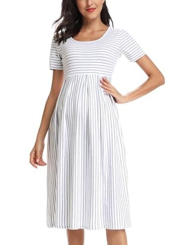 BBHoping Women’s Casual Striped Maternity Dress Short Knee Length Pregnancy Clothes for Baby Shower