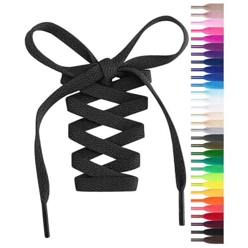 Handshop Flat Shoelaces 5/16" - Shoe Laces Replacements For Sneakers and Athletic Shoes Boots Black 114cm