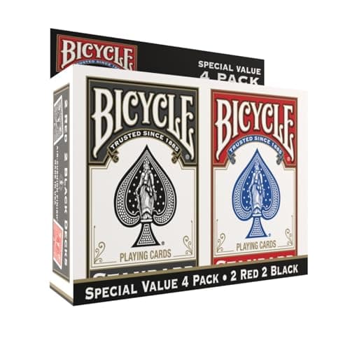 Bicycle Playing Cards 4 Pack Standard Index Poker Size Decks in Red and Black for Poker Blackjack Rummy Family Game Nights and Classic Card Games All Ages