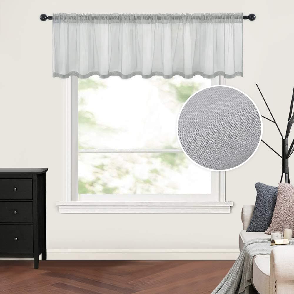 MIULEE Solid Gray Kitchen Sheer Valance Linen Look Window CurtainLiving Room Windows Voile Valance Rod Pocket 1 Panels 60 W x 18 LGrey