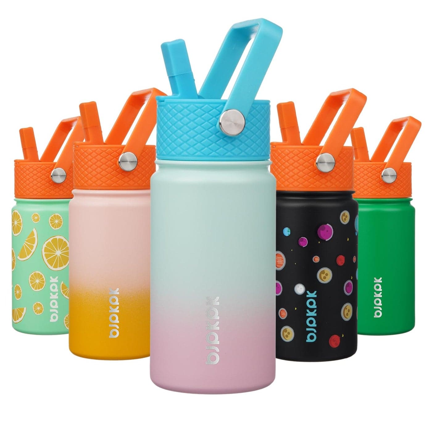 BJPKPK Insulated Water Bottle with Straw Lid 15 oz Stainless Steel Metal Water Bottles Reusable Leak Proof BPA Free Thermos Flask Cups Marshmallow