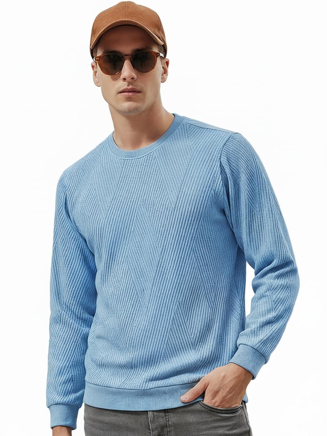 Bewakoof Men's Solid Polyester Sweatshirt - Regular Fit, Round Neck, Full Sleeves_602500_Blue_L