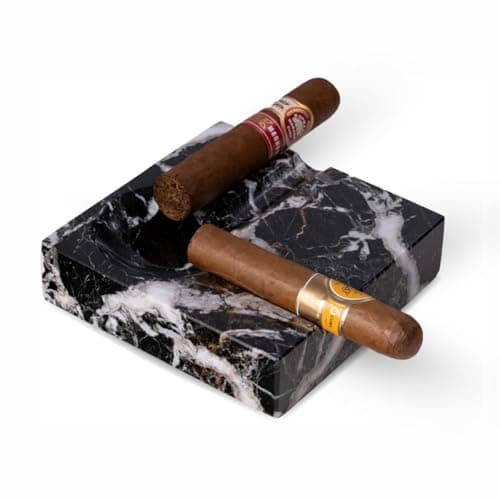Bey-Berk Dylan Zebra Marble Cigar Ashtray – 2 Cigar Rests, Windproof Design for Indoor & Outdoor Use