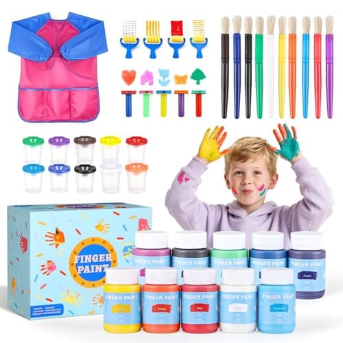 TMOL Washable Paint for Kids 10 Colors 2 fl oz 40 Pcs NonToxic Finger Paint Kit with Brushes Sponge Smock Toddler Art Supplies for Painting Craft School Projects