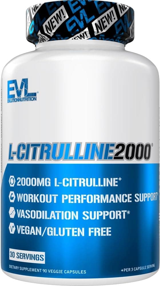 Evlution LCitrulline2000 Nitric Oxide Supplement for Men Nutrition High Strength L Citrulline Capsules for Enhanced Muscle Strength Recovery and Intense Pumps Plant Based Nitric Oxide Booster