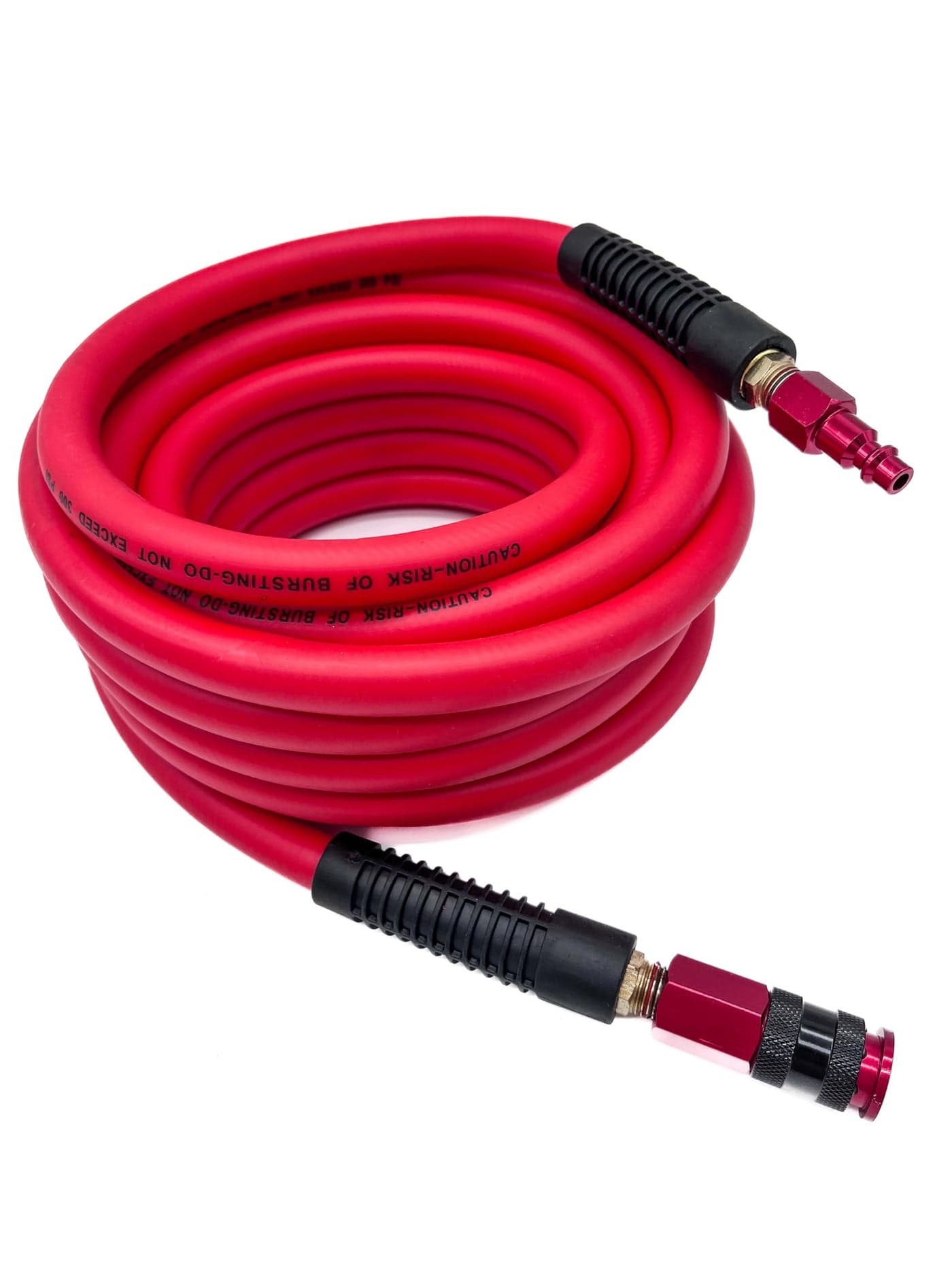 SYXQT Hybrid Air Hose 3/8-Inch x 25FT,300 PSI Heavy Duty Air Compressor Hose, Lightweight, Kink Resistant, All-Weather Flexibility with 1/4-Inch Swivel Solid Aluminum Quick Coupler and Plug,Red