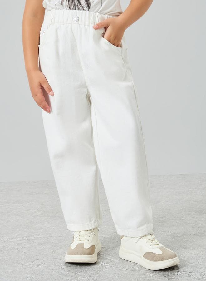 Girls White Cotton Jeans