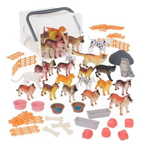 Terra by Battat Dog Cat Figurines Accessories 60 Pieces Toy Animal Set for Kids Miniature Pets Dogs Cats Bones Bowls More Realistic Animal Figures for Imaginative Play 3 Years