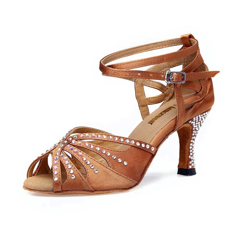 TTdancewear Women Rhinestone Ballroom Dance Shoes Latin Salsa Performance Dance Shoes 6 Tan25inch Heels