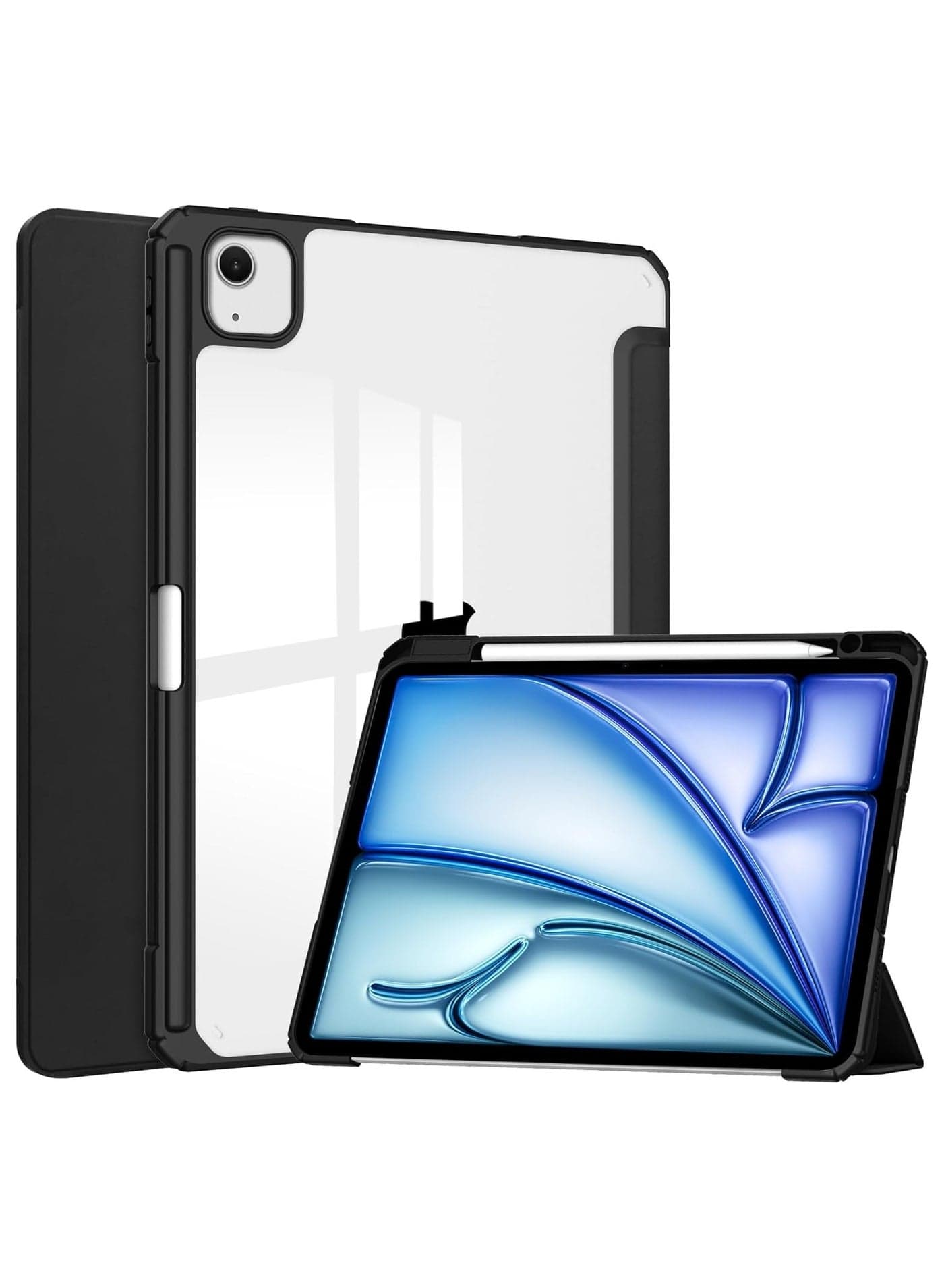 Compatible with iPad Air 13 Inch (M2) 2024 Case, Smart Slim Folio Stand Auto Sleep/Wake Cover, with Pencil Slot, Clear Transparent Back Shell for iPad Air 13 Inch (Black)