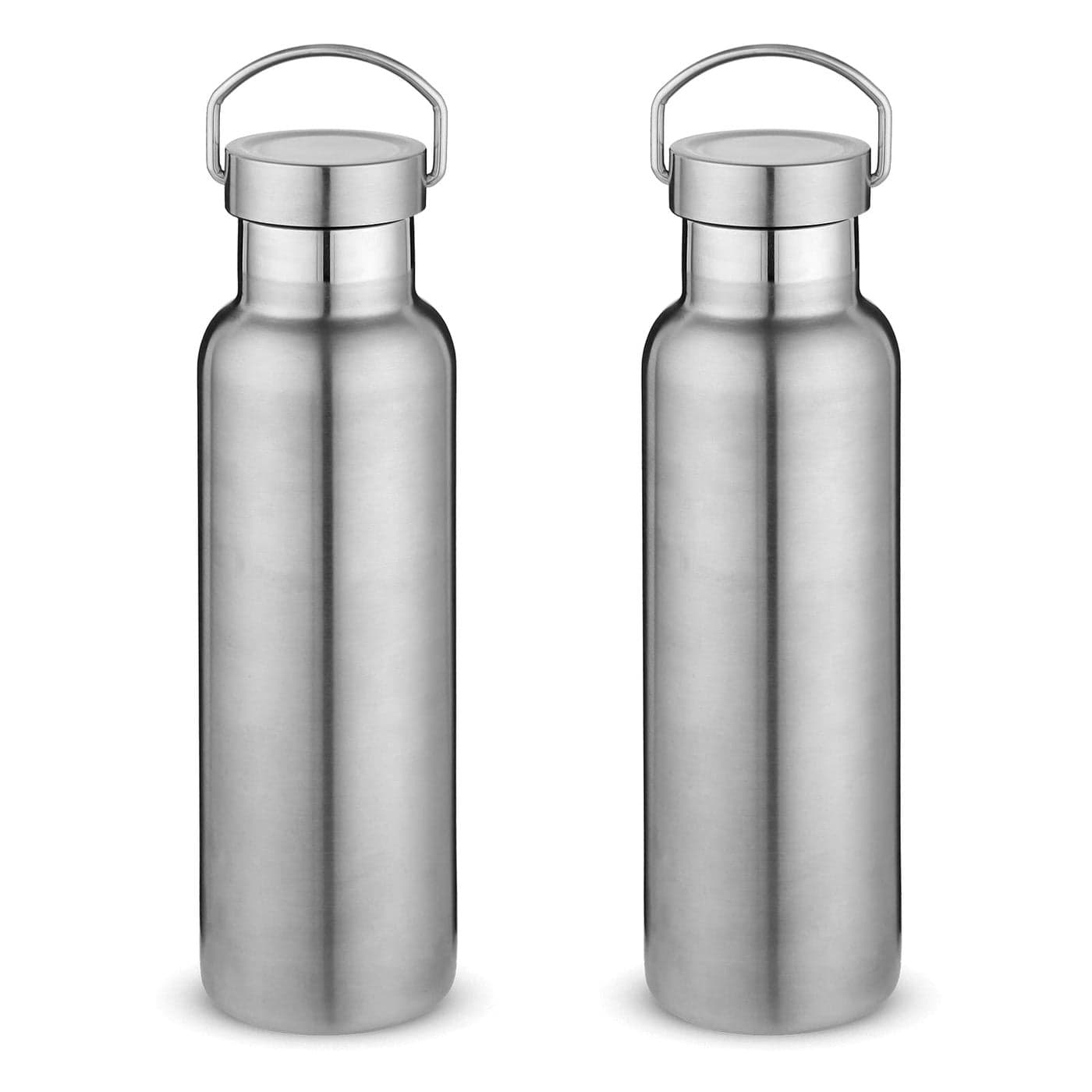 Neihepal 20 oz Insulated Water Bottles Bulk 2 PackStainless Steel Double Wall Sport Bottle with Lid of HandleMetal Reusable Thermoses Flask with Cup Cap for SchoolCyclistsGift SilverSet of 2